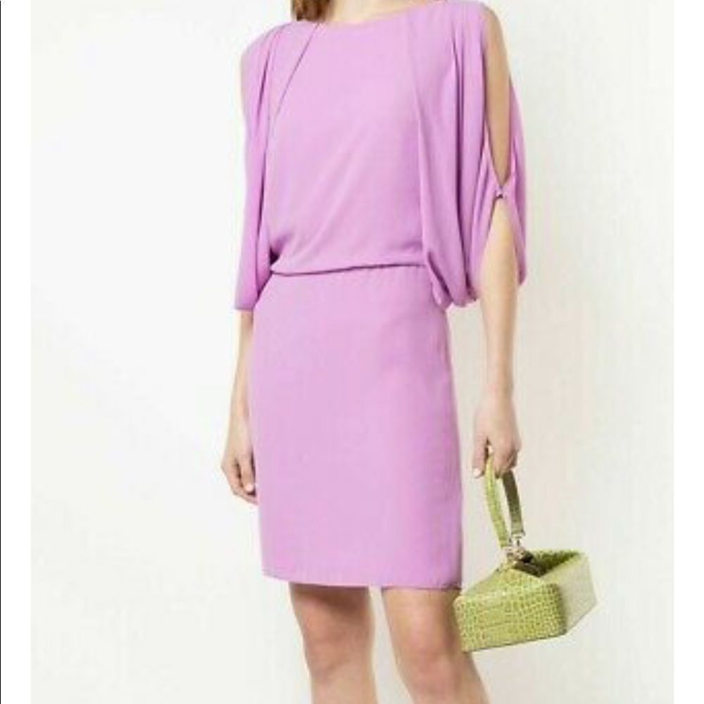 Halston Heritage Cape Sleeve Slit Sleeve Draped Silky Crepe Tulip Pink/Purple